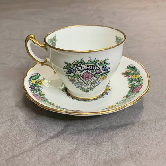 VTG 50s Hammersley Queen Elizabeth II 1953 Coronation Teacup & Saucer Bone China - Picture 8 of 13